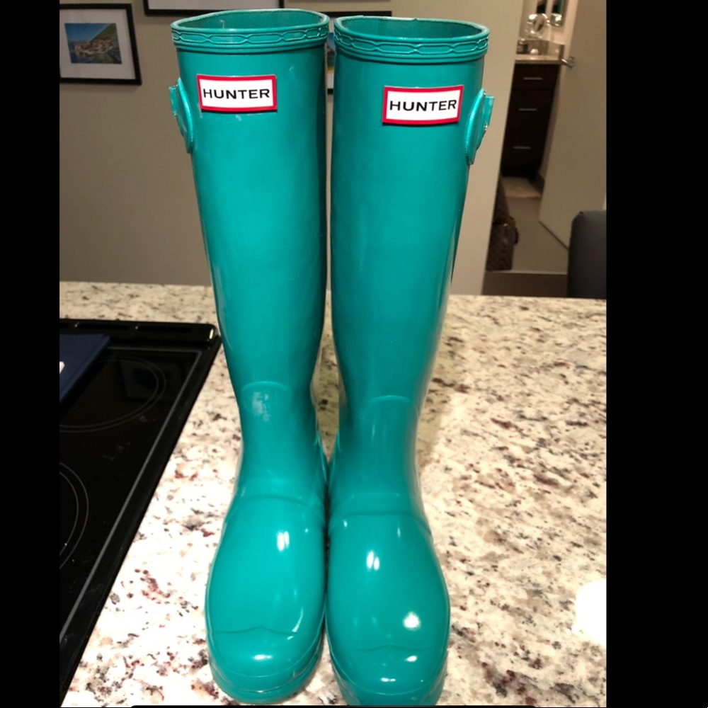 Turquoise Hunter Rain Boots Original Tall Gloss